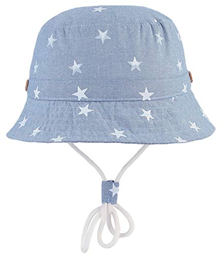 GEMVIE Niños Sombrero Pescador de Bebé Sol Protección Algódon Unisexo Gorro Ajustable Plegable Estapado Estrella Verano UV Hat Niña (Azul Claro, 6-12meses)