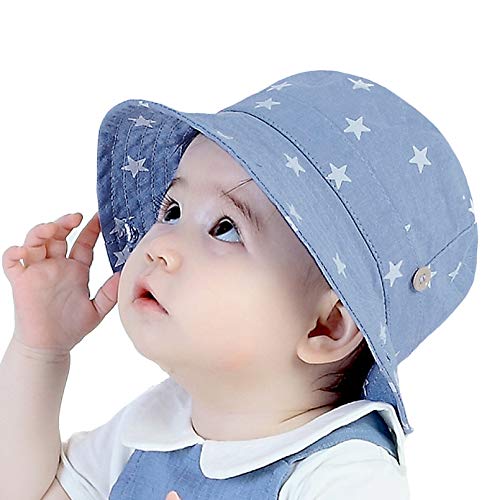 GEMVIE Niños Sombrero Pescador de Bebé Sol Protección Algódon Unisexo Gorro Ajustable Plegable Estapado Estrella Verano UV Hat Niña (Azul Claro, 6-12meses)