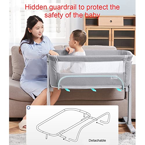 GENYS Moises para Bebe Cuna Bebe con Colchon Cunas Baratas para Bebes Cuna De Colecho Lateral Desmontable con Colchón, Mosquitera Desmontable, Cama De Bebé Portátil Segura