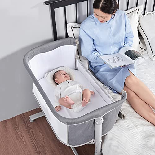 GENYS Moises para Bebe Cuna Bebe con Colchon Cunas Baratas para Bebes Cuna De Colecho Lateral Desmontable con Colchón, Mosquitera Desmontable, Cama De Bebé Portátil Segura