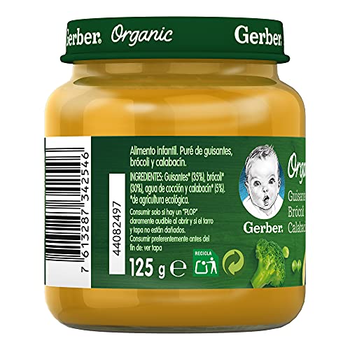 GERBER Organic Guisante Brócoli Calabacín 130 g - Pack de 6