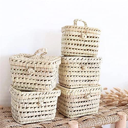 Geroosaty Cesta de ratán hecha a mano, bonita cesta de almacenamiento para niños, picnic, bolso de mano, habitación de bebé, habitación de niños, decoración para la habitación del bebé