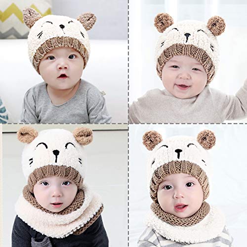 GIKPAL Gorra Bebe Sombrero y Bufanda, Invierno Bebé Beanie Bufandas Set Tejido Gorro Punto Caps Sombreros Bufanda de Punto Cuello Redondo, Beige