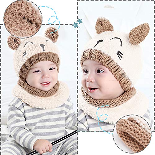 GIKPAL Gorra Bebe Sombrero y Bufanda, Invierno Bebé Beanie Bufandas Set Tejido Gorro Punto Caps Sombreros Bufanda de Punto Cuello Redondo, Beige