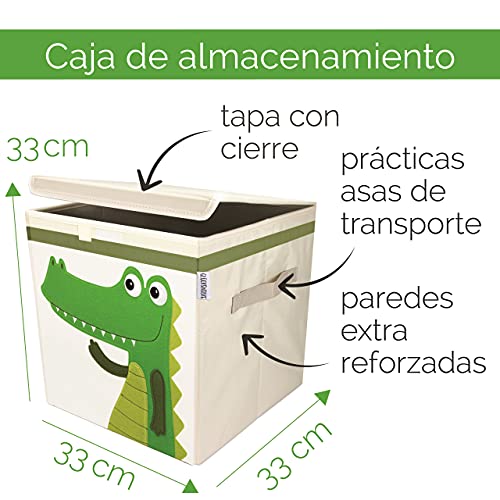 GLÜCKSWOLKE Caja Juguetes Almacenaje - 15 Motivos I Baules Infantil I Cubos Organizador (33x33x33) Cuarto de Niños I Contenedor Habitacion Niñas I Cesto Dormitorio Bebe (Cocodrilo)