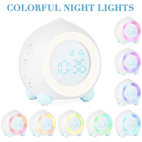 Gobesty Despertador Digital Infantil, Despertadores Infantiles para Niños Niña Reloj Despertador Infantil Digital con Luz Nocturna con Alarma Dual Función Snooze y Termómetro, Blanco