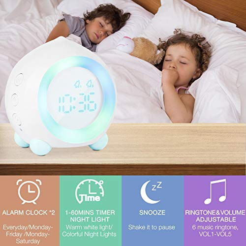 Gobesty Despertador Digital Infantil, Despertadores Infantiles para Niños Niña Reloj Despertador Infantil Digital con Luz Nocturna con Alarma Dual Función Snooze y Termómetro, Blanco