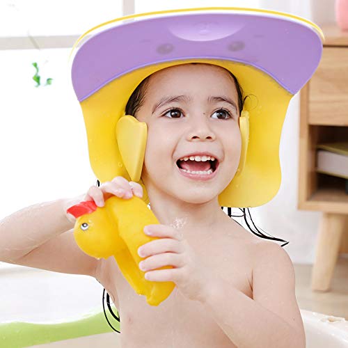 Gorro de champú,Gorro de ducha bebe,Gorra de Ducha de Silicona Suave de Dibujos Animados,Visera de baño Ajustable para Niños para Lavarse el Cabello sin Irritarse los Ojos (para 1 – 12 años de edad)