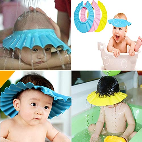 Gorro de Ducha para Bebé,3 gorro de ducha de bebé,Gorra de Ducha de bebé,Sombrero de champú de baño Ajustable,Evite que el Agua Fluya a Ojos y de la Cara