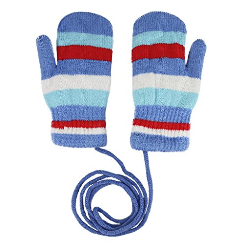 Guantes de punto para bebé, para el frío, de terciopelo doble, con largo ordel, muy cálidos, con motivos de conejo, cómodos, térmicos, multicolor, unisex, color azul, tamaño talla única