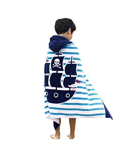 GUOCU Toalla de Playa para niños baño de natación Sirena baño de natación Toalla con Capucha Poncho con Capucha Toalla de baño de Secado rápido Barco Pirata 76cm