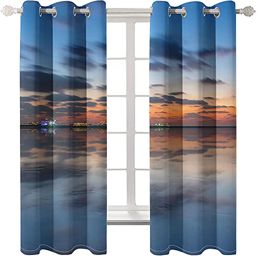 GXCBLK Cortinas Niño Niña Habitacion Opacas Con Ojales 3D Hermosa Puesta De Sol Sobre El Mar Patrón 117X230Cm（An X Al）2 Piezas Cortinas Termicas Aislantes Frio Y Calor Salón Dormitorio Ventana Decora