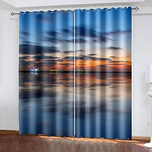 GXCBLK Cortinas Niño Niña Habitacion Opacas Con Ojales 3D Hermosa Puesta De Sol Sobre El Mar Patrón 117X230Cm（An X Al）2 Piezas Cortinas Termicas Aislantes Frio Y Calor Salón Dormitorio Ventana Decora