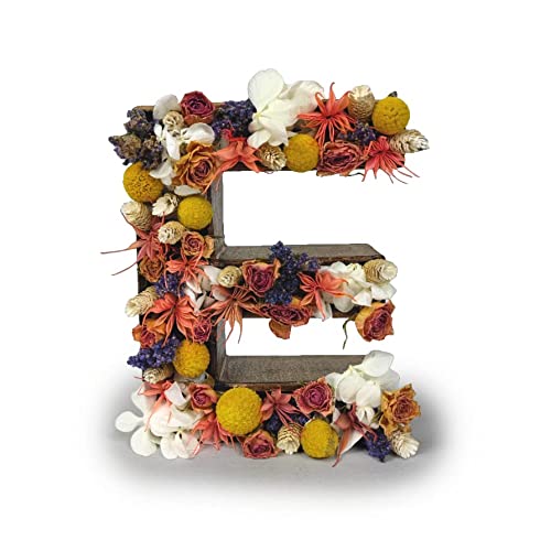 Halcykon - Letras Decorativas con Flores Secas Naturales y Preservadas (A-Z). Ideal como Decoración para el Hogar. Regalo Original y Único (Letra E)