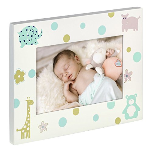 Hama Marco de Fotos Nicki para bebés y niños para Fotos de tamaño 10 x 15 cm (Marco de Fotos de Madera con Motivos de Animales, para Colgar o Poner de pie, Cristal), Blanco