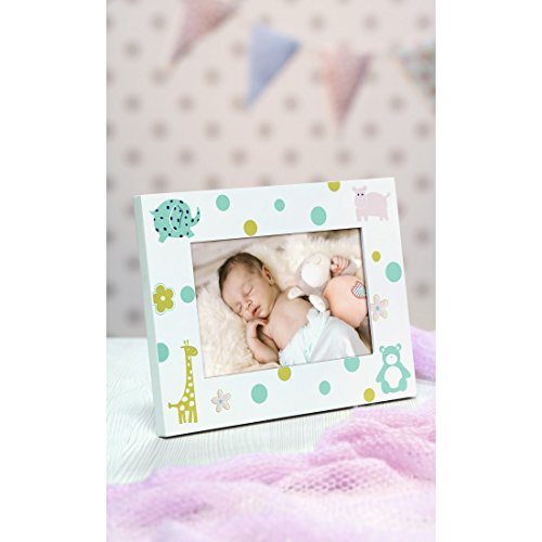 Hama Marco de Fotos Nicki para bebés y niños para Fotos de tamaño 10 x 15 cm (Marco de Fotos de Madera con Motivos de Animales, para Colgar o Poner de pie, Cristal), Blanco