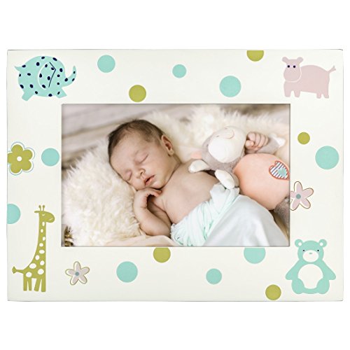 Hama Marco de Fotos Nicki para bebés y niños para Fotos de tamaño 10 x 15 cm (Marco de Fotos de Madera con Motivos de Animales, para Colgar o Poner de pie, Cristal), Blanco