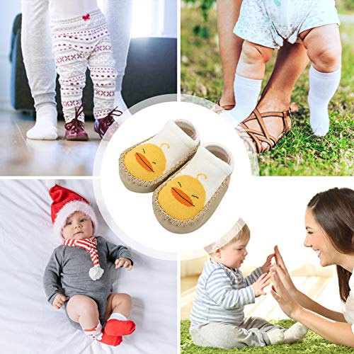 Happy cherry 3Pcs Calcetines Prewalker Antideslizante Zapatillas de Piso Bebes Impresión Lindo Caliente Algodón 13cm 12-18 Meses, Gris, Azul Y Verde