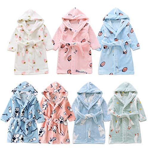 Happy Cherry - Franela Pijamas con Capucha Invierno Bata de Baño Niñas Albornoz con Capucha Camisón Toalla de Baño Otoño Ropa de Dormir Mangas Largas Infantiles - 5-6 Años