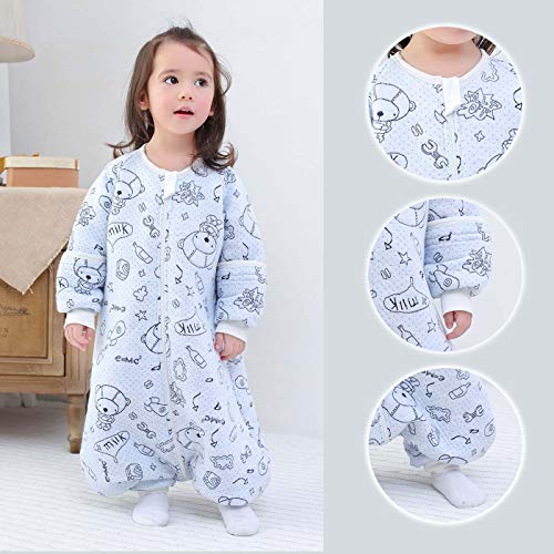 Happy Cherry Saco de dormir para bebé de manga larga y manga larga para niño, de algodón, pijama infantil, bolsa de dormir, azul, 3-5 Años