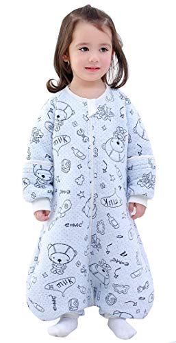 Happy Cherry Saco de dormir para bebé de manga larga y manga larga para niño, de algodón, pijama infantil, bolsa de dormir, azul, 3-5 Años