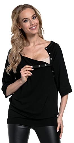 HAPPY MAMA Mujer Camiseta Premamá con Alas de Murciélago 023 (Negro, 40, L)