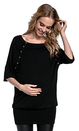 HAPPY MAMA Mujer Camiseta Premamá con Alas de Murciélago 023 (Negro, 40, L)