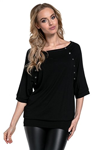 HAPPY MAMA Mujer Camiseta Premamá con Alas de Murciélago 023 (Negro, 40, L)