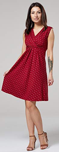 Happy Mama. para Mujer Vestido Skater premamá de Lactancia. Escote de Pico. 808p (Carmesí con Estrellas, 38, M)