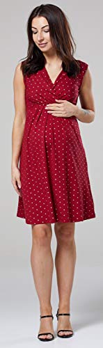 Happy Mama. para Mujer Vestido Skater premamá de Lactancia. Escote de Pico. 808p (Carmesí con Estrellas, 38, M)