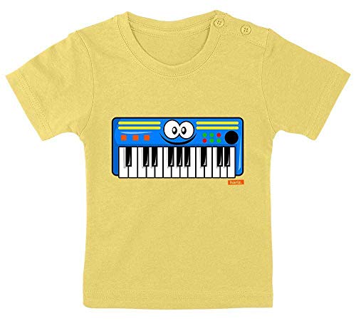 Hariz - Camiseta para bebé con teclado y texto en inglés "Aprendizaje Instrumento" para niños, incluye tarjeta de regalo, color amarillo, 3-9 meses, 60-69 cm