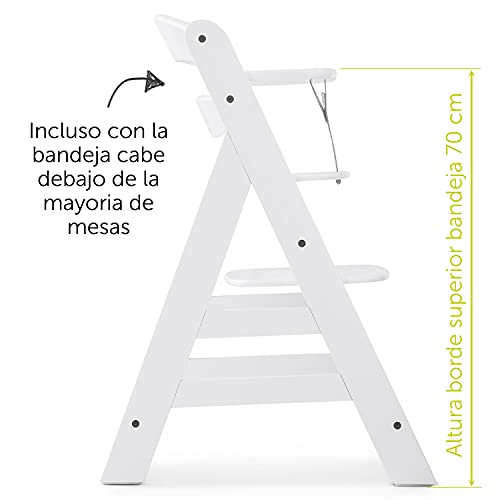 Hauck Alpha Plus - Trona evolutiva madera - Trona bebe con arnés y cojín - Trona convertible - Blanco Nordic Grey