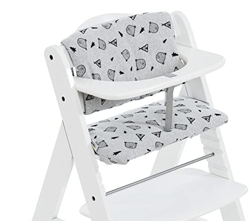 Hauck Alpha Plus - Trona evolutiva madera - Trona bebe con arnés y cojín - Trona convertible - Blanco Nordic Grey