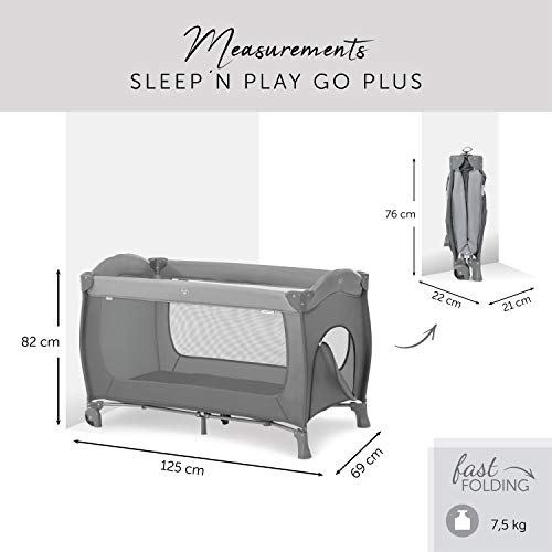 Hauck Cuna de Viaje Sleep N Play Go, para Bebes y Niños de Nacimiento hasta 15 kg, 120 x 60 cm, Ruedas, Plegable, Compacta, Ligera, Bolsa de Transporte, Gris