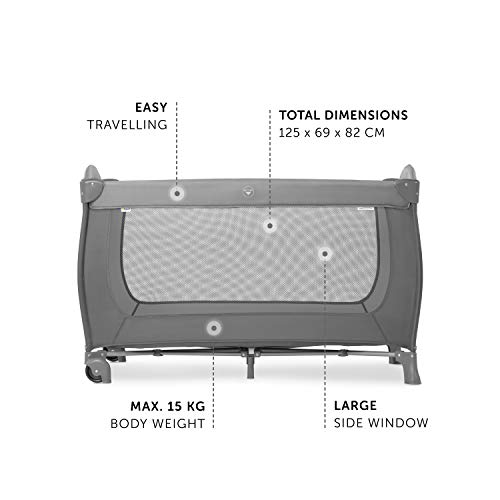 Hauck Cuna de Viaje Sleep N Play Go, para Bebes y Niños de Nacimiento hasta 15 kg, 120 x 60 cm, Ruedas, Plegable, Compacta, Ligera, Bolsa de Transporte, Gris