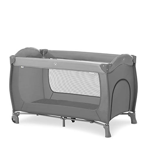 Hauck Cuna de Viaje Sleep N Play Go, para Bebes y Niños de Nacimiento hasta 15 kg, 120 x 60 cm, Ruedas, Plegable, Compacta, Ligera, Bolsa de Transporte, Gris