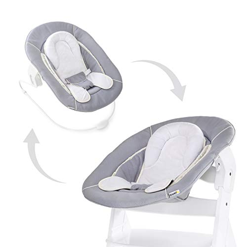 Hauck Newborn Set (2 Piezas): Trona Alpha desde 6 meses, evolutiva, altura regulable, hasta 90 kg en blanco + Hamaca (con cojin reductor liso) en gris