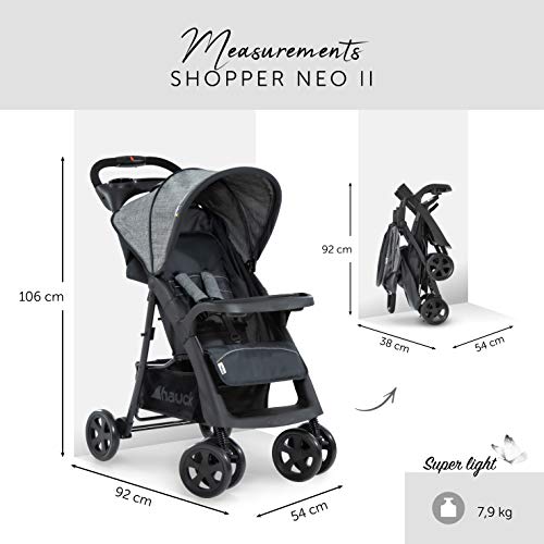 Hauck Shopper Neo II, silla de paseo con posiciones, plegado facil y compacto, plegado con una sola mano, ligera, desde nacimiento hasta 25kg, con botellero, gris (grey/charcoal)