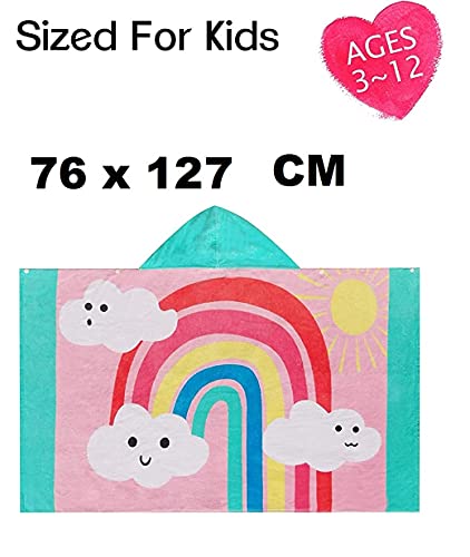 HausFine Poncho albornoz con Capucha de playa y piscina, Toalla Poncho de baño con Capucha Para Niñas Niños Bebé 100% Algodón (Nubes Arcoiris, 76 x 127 CM)