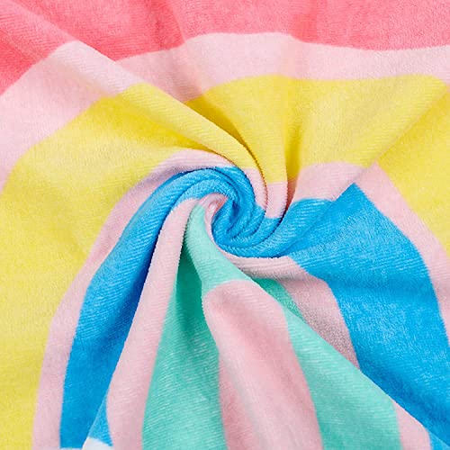 HausFine Poncho albornoz con Capucha de playa y piscina, Toalla Poncho de baño con Capucha Para Niñas Niños Bebé 100% Algodón (Nubes Arcoiris, 76 x 127 CM)