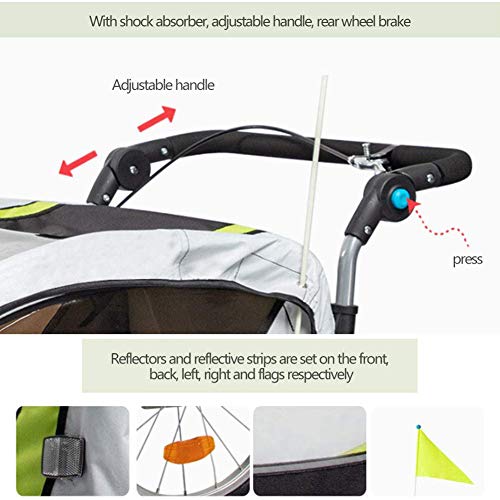 HBIAO Passeggino Jogger per rimorchio per Bici da bicicletta 2-in-1 Doppio a 2 posti, accoppiatore universale per bicicletta, per Bambini piccoli converte in passeggino Jogge,Rojo