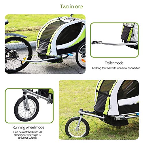 HBIAO Passeggino Jogger per rimorchio per Bici da bicicletta 2-in-1 Doppio a 2 posti, accoppiatore universale per bicicletta, per Bambini piccoli converte in passeggino Jogge,Rojo