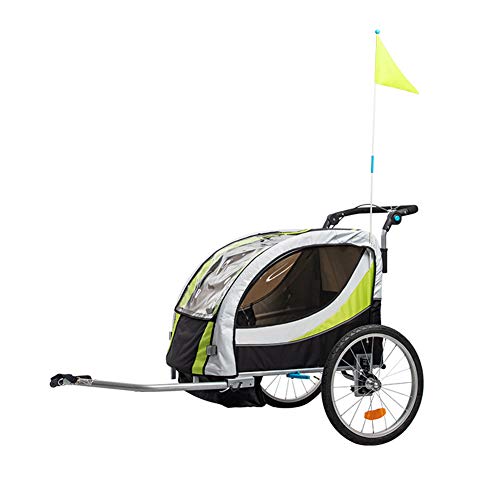 HBIAO Passeggino Jogger per rimorchio per Bici da bicicletta 2-in-1 Doppio a 2 posti, accoppiatore universale per bicicletta, per Bambini piccoli converte in passeggino Jogge,Verde