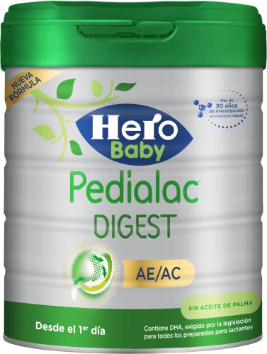 Hero Baby Pedialac Digest AE/AC, Leche en polvo, fórmula recomendada para los bebés con cólicos y estreñimientos desde el primer día, 800g