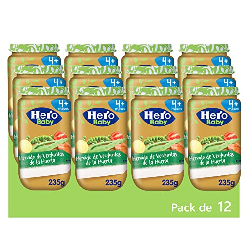 Hero Baby Tarritos de Hervido de Verduritas de la Huerta -Para Bebés a Partir de los 4 Meses - Pack de 12 x 235 g