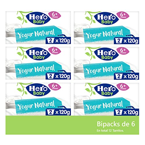 Hero Baby Tarritos de yogur natural - 6 packs de 2 tarritos de 190gr