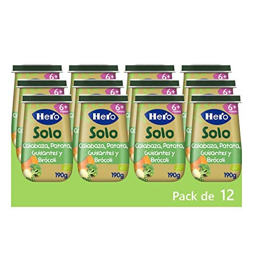 Hero Solo Tarritos ecológicos de Calabaza, Patatas, Guisantes y Brocoli - Pack de 12x190gr