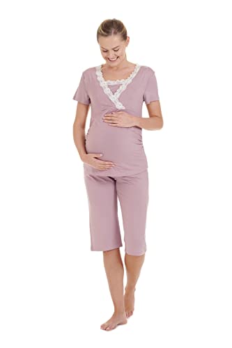 Herzmutter Pijama Corto para Embarazadas - Pijamas de enfermería - Pijama de Maternidad - Hospital Pijamas Premamá - Pijama de Lactancia- Encaje - Encaje - Azul-Rosa - 2500 (M, Rosa Viejo)