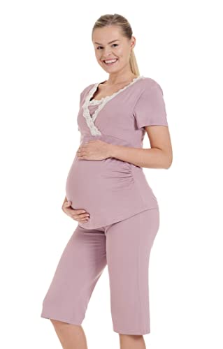 Herzmutter Pijama Corto para Embarazadas - Pijamas de enfermería - Pijama de Maternidad - Hospital Pijamas Premamá - Pijama de Lactancia- Encaje - Encaje - Azul-Rosa - 2500 (M, Rosa Viejo)