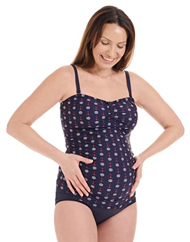 Herzmutter Tankini Premamá - Dos Piezas Traje de Baño para Mujeres Embarazadas - Bandeau-Tankini-Set - Tira-Patrón-Puntos - Tallas Grandes - Protección UV 50-7000 (M, Ancla-Patrón)